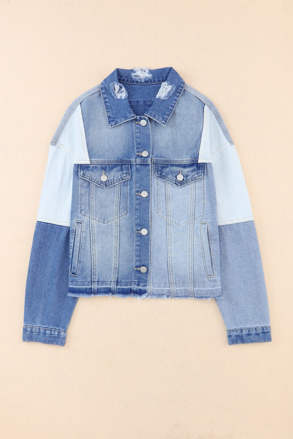 Stilla | Block Distressed Button up Denim Jakke