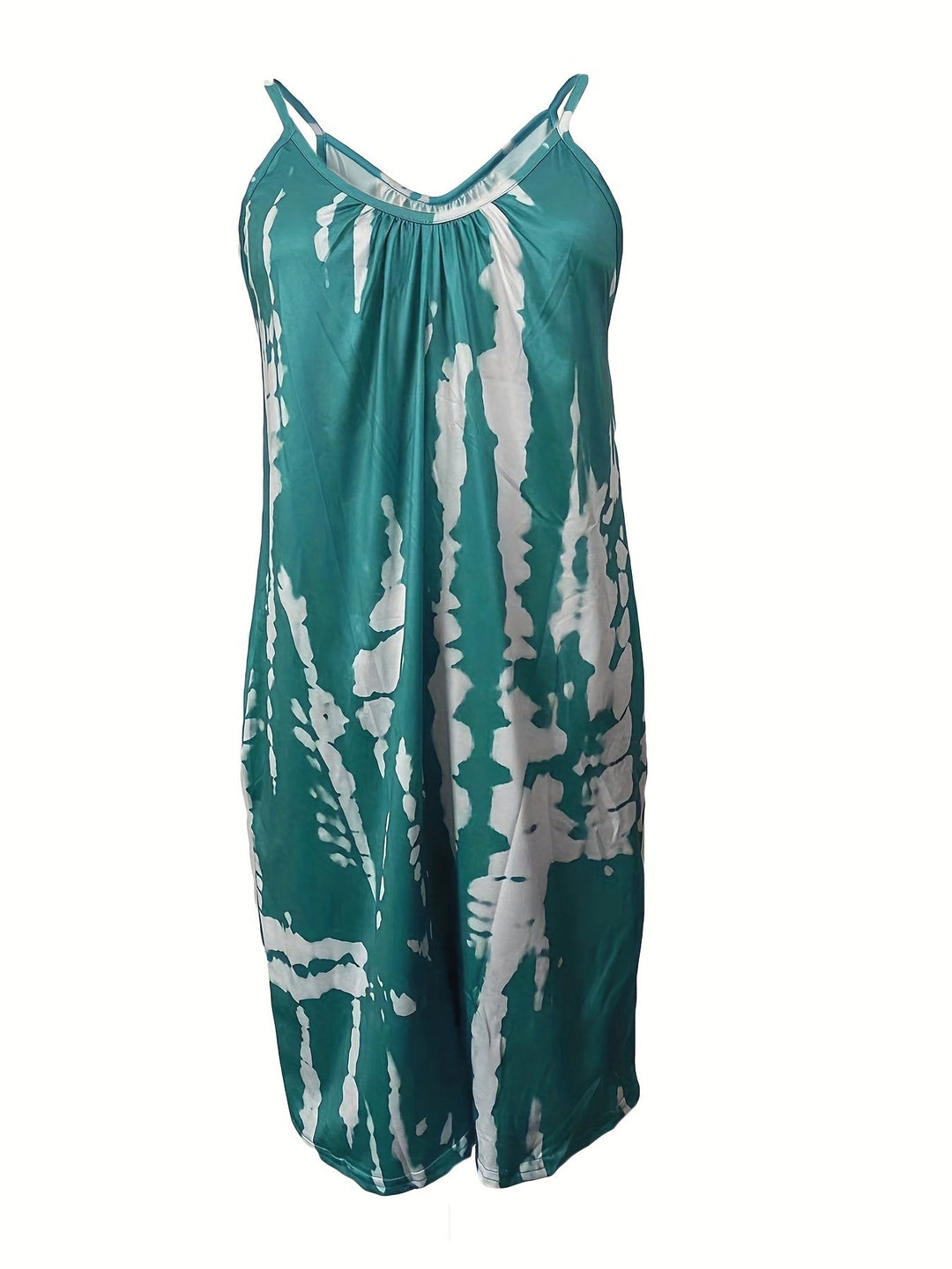Stilla | Boho Blue Tie Dye Ærmeløs Romper Med Rund Hals