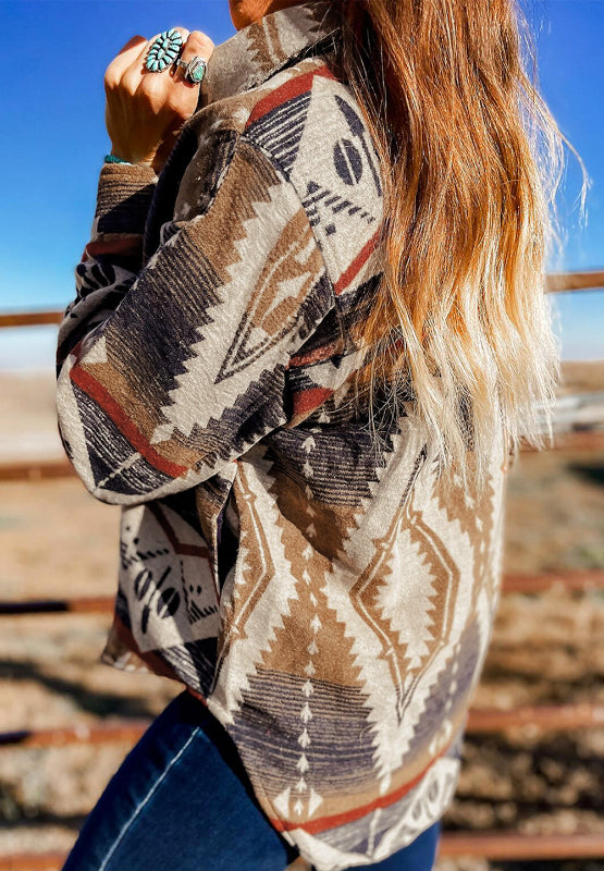 Stilla | Sweatjacke med lange ærmer og geometrisk mønster halvknebel