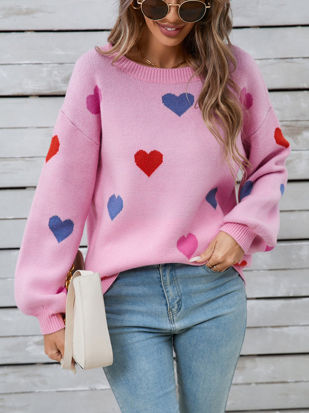 Stilla | Hjerteformet Rundhalset Sweater Med Lange Ærmer