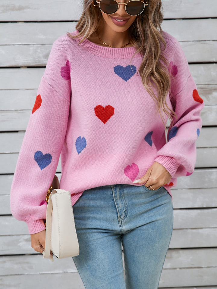 Stilla | Hjerteformet Rundhalset Sweater Med Lange Ærmer