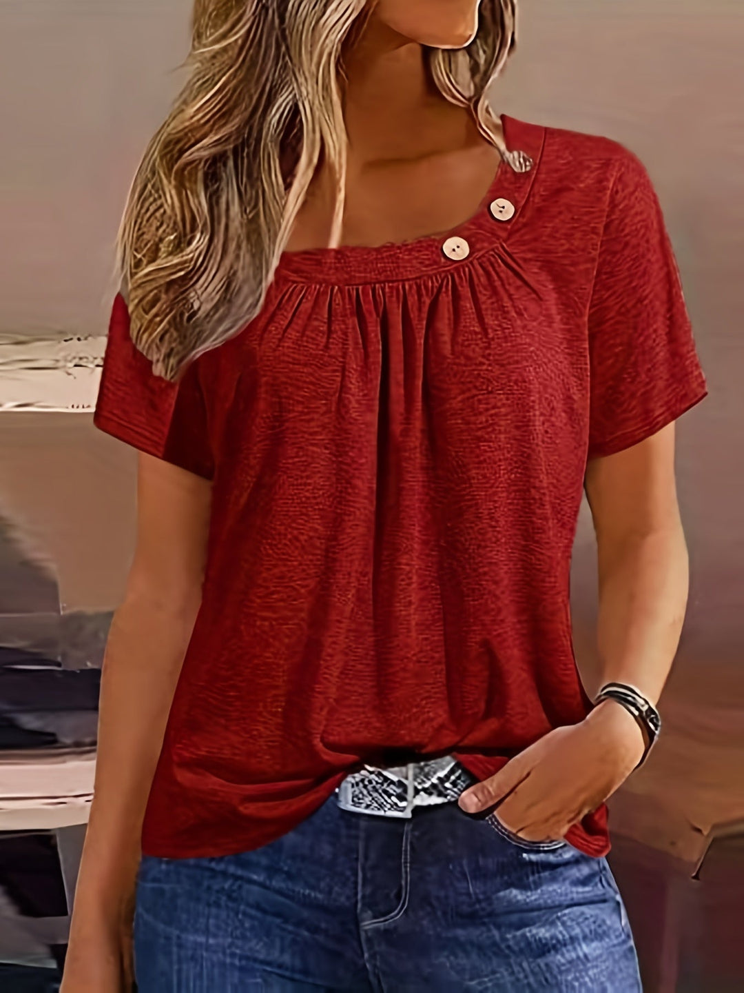 Stilla | Rynket Bluse Asymmetrisk Let Bluse Med Korte Ærmer