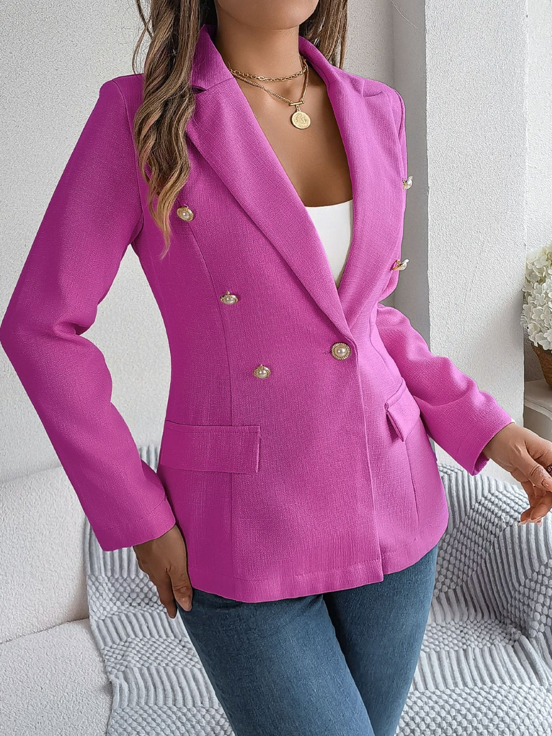 Stilla | Blazer Med Lange Ærmer og Dekorativ Reverskrave og Lommerflap