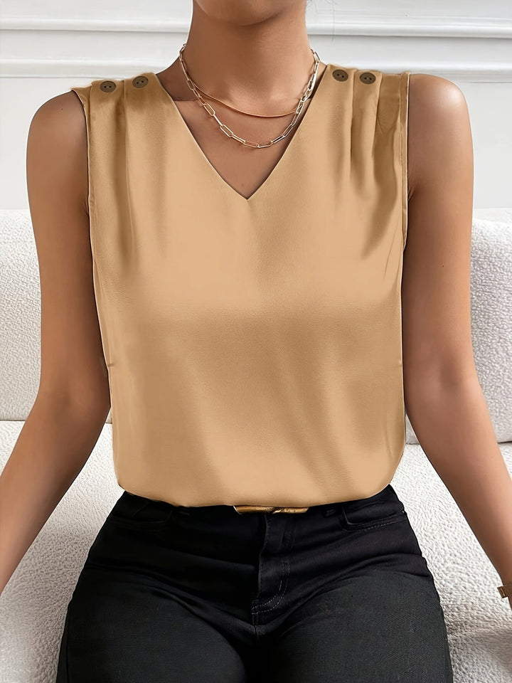 Stilla | Ärmeløs Bluse Med V-Hals Elegant, Elastisk Bluse Til Kontoret Og Fritiden