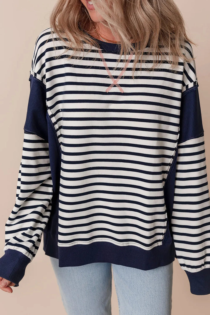Stilla | Sweatshirt med stribet rund halsudskæring og lange ærmer