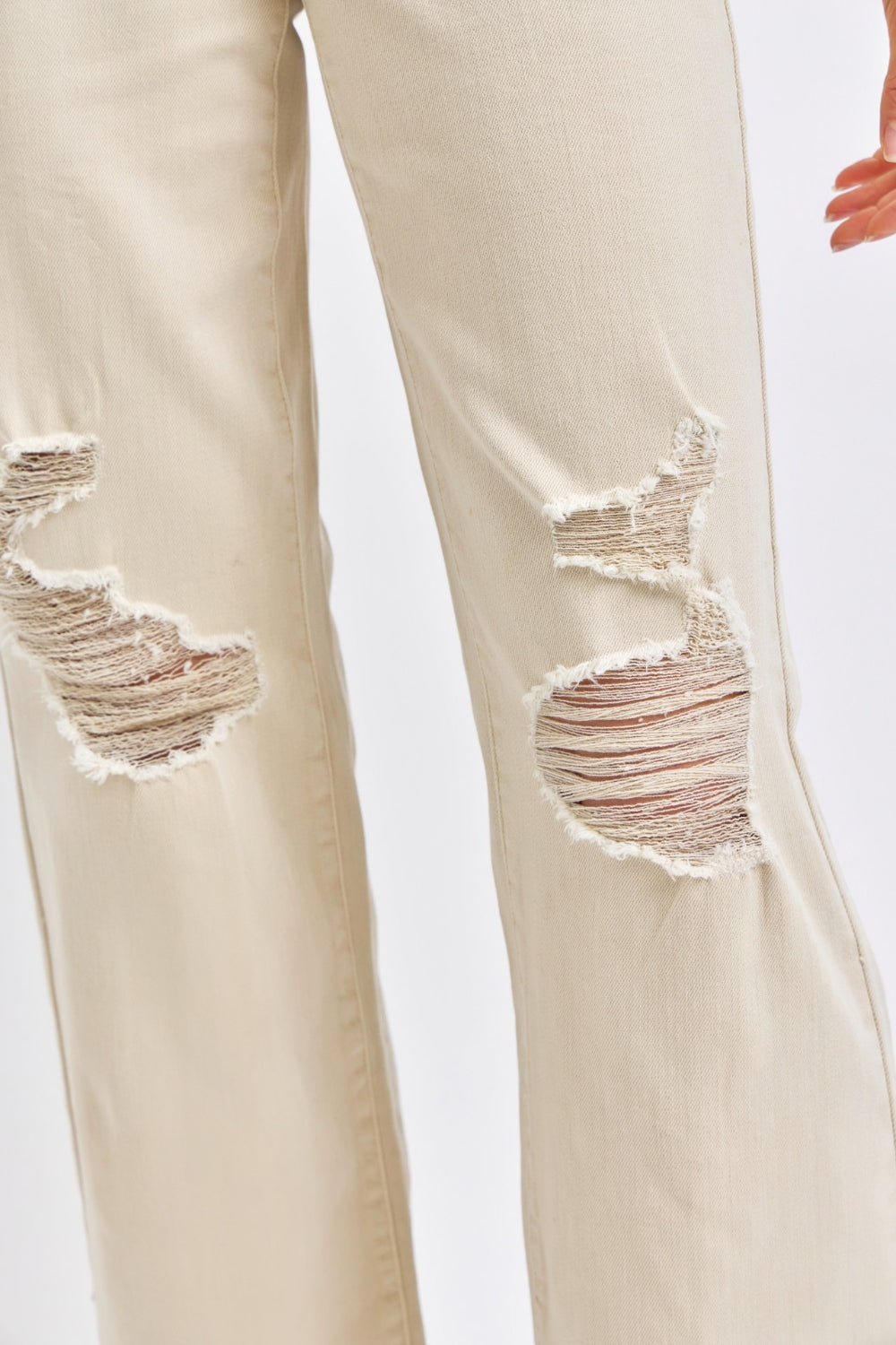 Stilla | Blå Fuldt Strørrelse Høj Talje Distressed Bred Ben Jeans