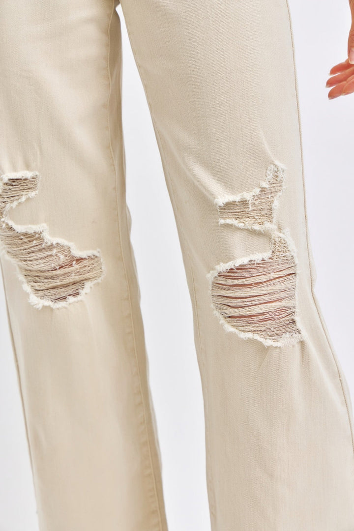 Stilla | Blå Fuldt Strørrelse Høj Talje Distressed Bred Ben Jeans