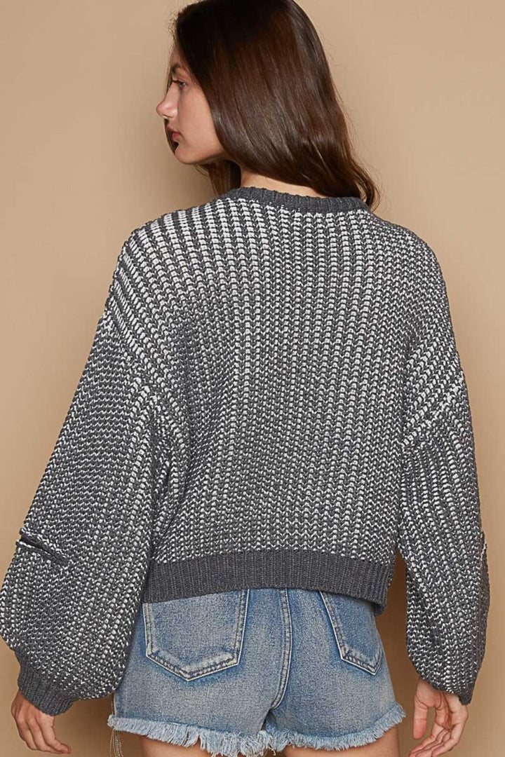 Stilla | Pullover med Rundhalset og Hjertepåsætning, Lynlås og Spidsærmer