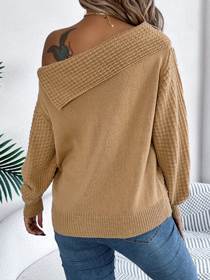 Stilla | Langærmet Fletstrikpullover Med En-Sidet Skulder