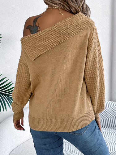 Stilla | Langærmet Fletstrikpullover Med En-Sidet Skulder