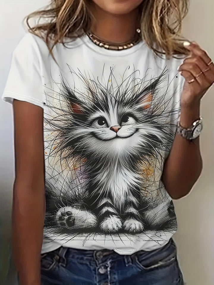 Stilla | T-Shirt Med Korte Ærmer Til Kvinder Med Dyrespiritus, Rund Hals