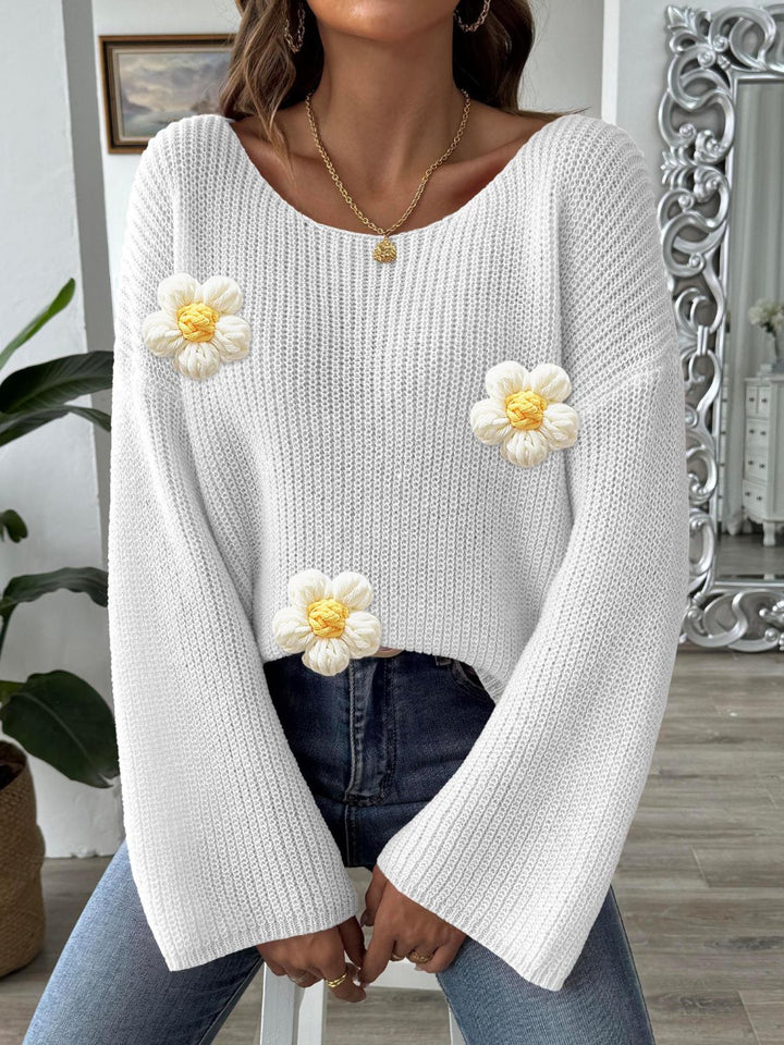Stilla | Pullover med lange ærmer og rundt blomsterudskæring