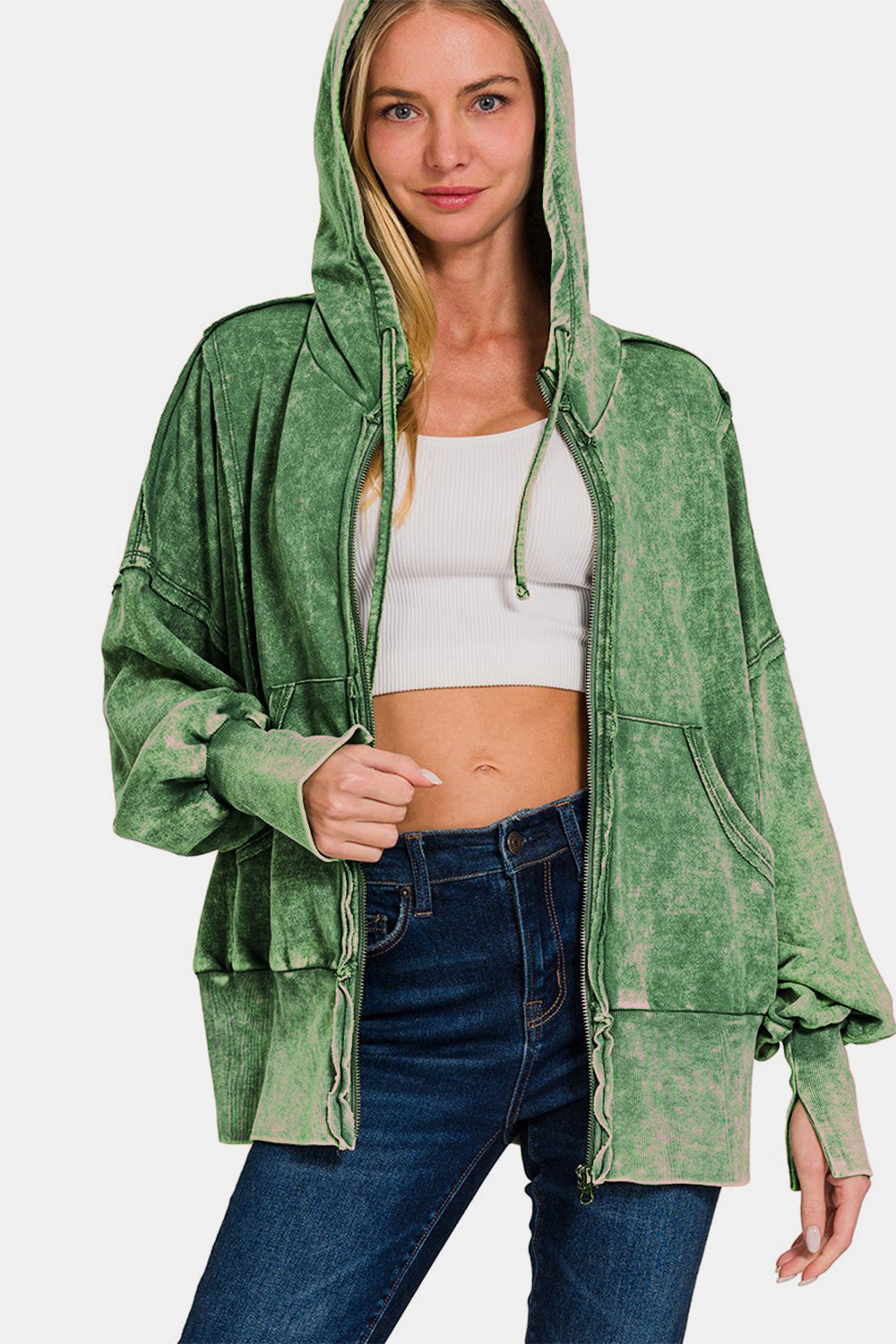 Stilla | Sweatjakke Med Lynlås I Acid Wash Fleece Med Lommer