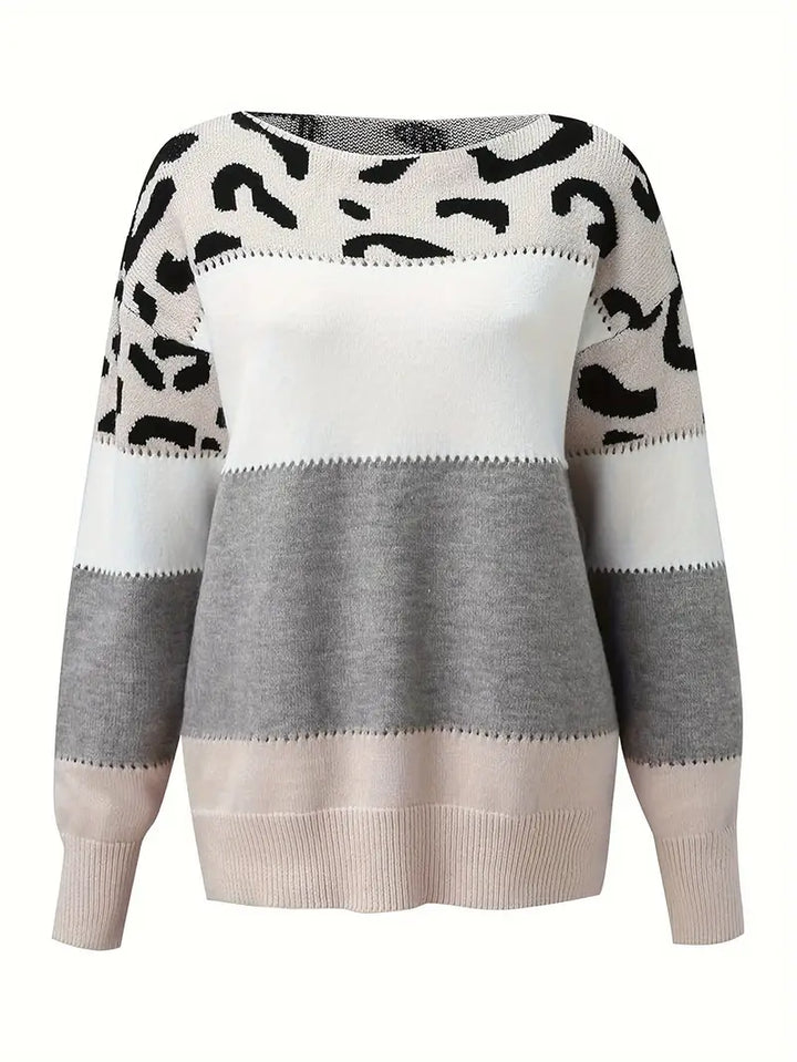 Stilla | Rund Trøje Med Lange Ærmer Og Patchwork Print Leopardmønster