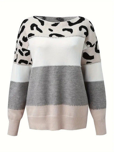 Stilla | Rund Trøje Med Lange Ærmer Og Patchwork Print Leopardmønster