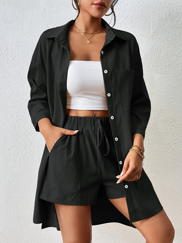 Stilla | Button up Skjorte Og Shorts Med Snøre Og Elastisk Linning