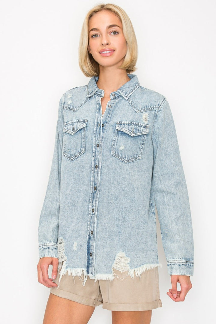 Stilla | Knap-op Slidt Denim Skjorte