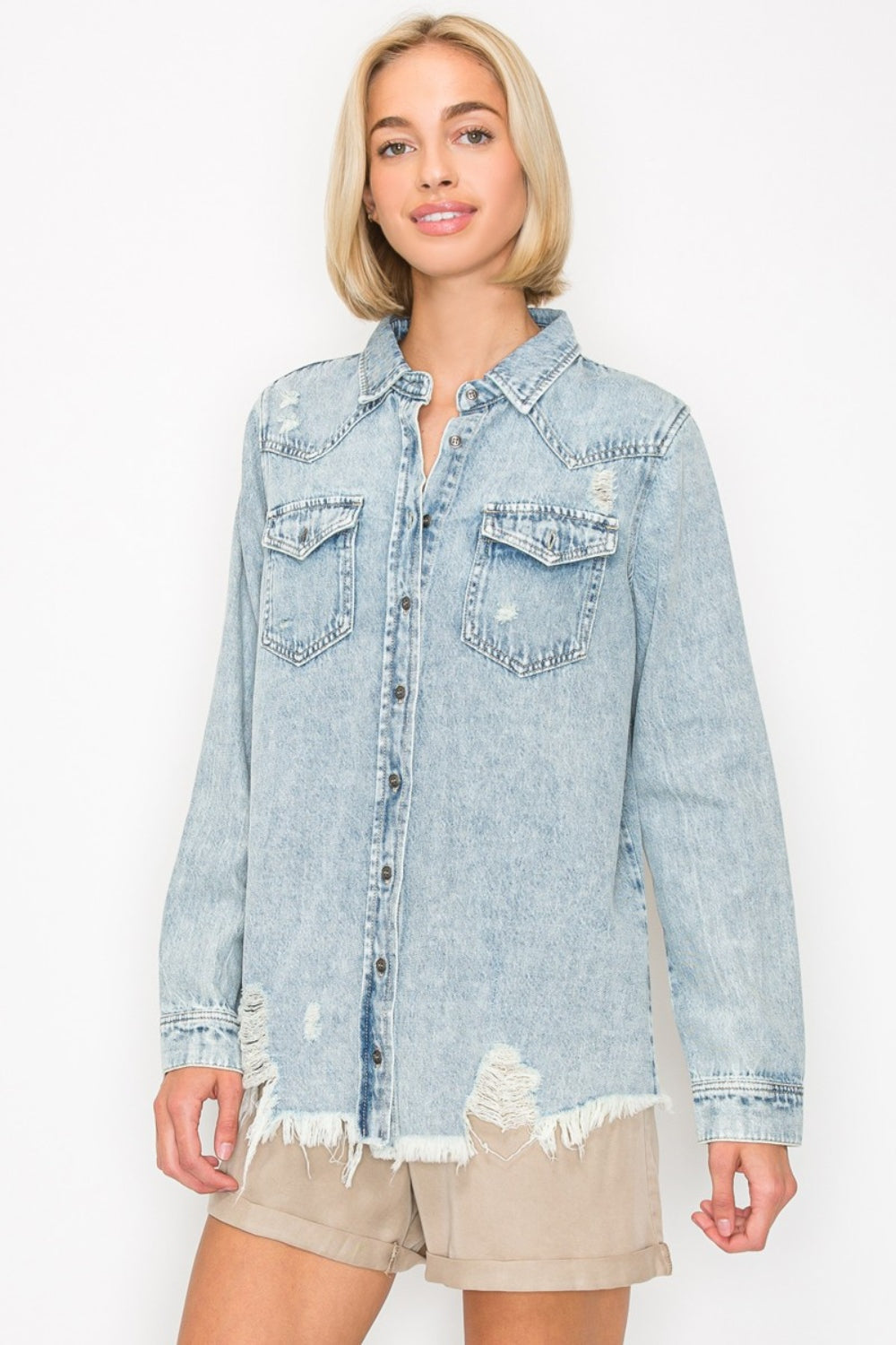 Stilla | Knapper Op Distressed Denim Skjorte