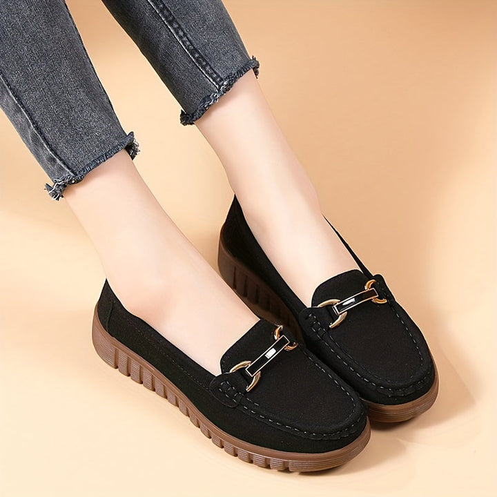 Stilla | Dame Loafers Med Metalspænde, Afslappet Slip on Sko Enkle Farver
