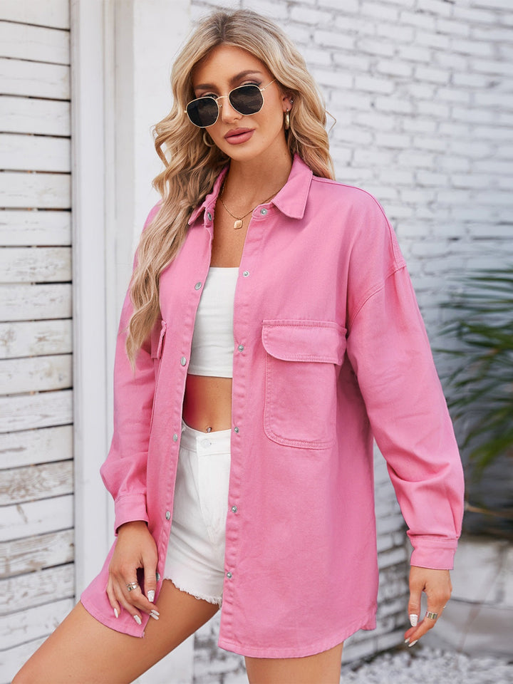 Stilla | Snap Down Dropped Shoulder Denim Skjortejakke