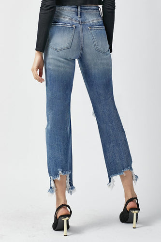 Stilla | Høj Talje Distressed Flosset Kant Beskåret Lige Jeans
