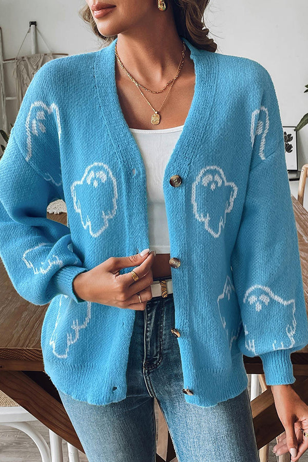 Stilla | Cozy Halloween Ghost Striktrøje med Knapper