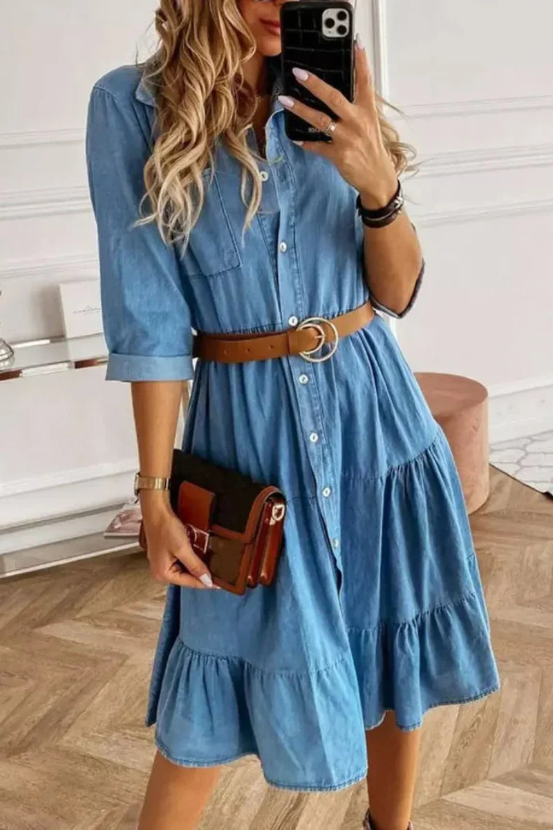 Stilla | Midi Skirt Med Volanter og Knapliste Af Denim