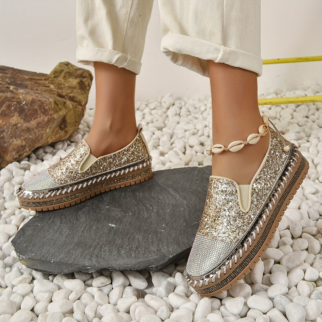 Stilla | Krystal Loafers Til Damer, Hæl 3 Cm, Komfortable Sko På Platform
