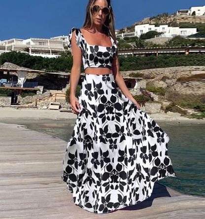 Stilla | Piece Sommer Sæt Elegante Crop Top Og Flagrende Nederdel Perfekt Til Festlige Anledninger