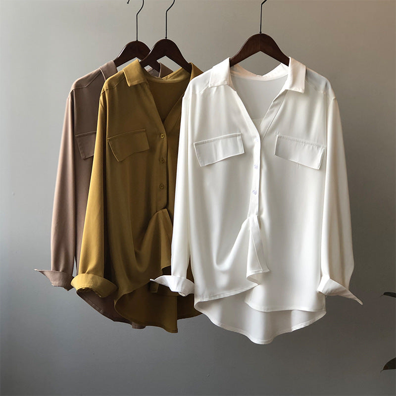 Dame elegant bluse med struktureret snit og praktiske brystlommer Stilla