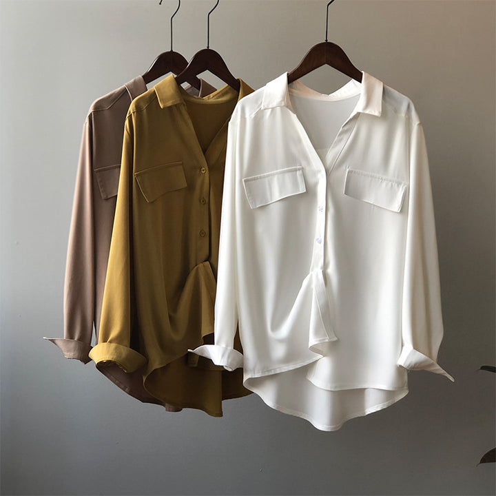 Dame elegant bluse med struktureret snit og praktiske brystlommer Stilla