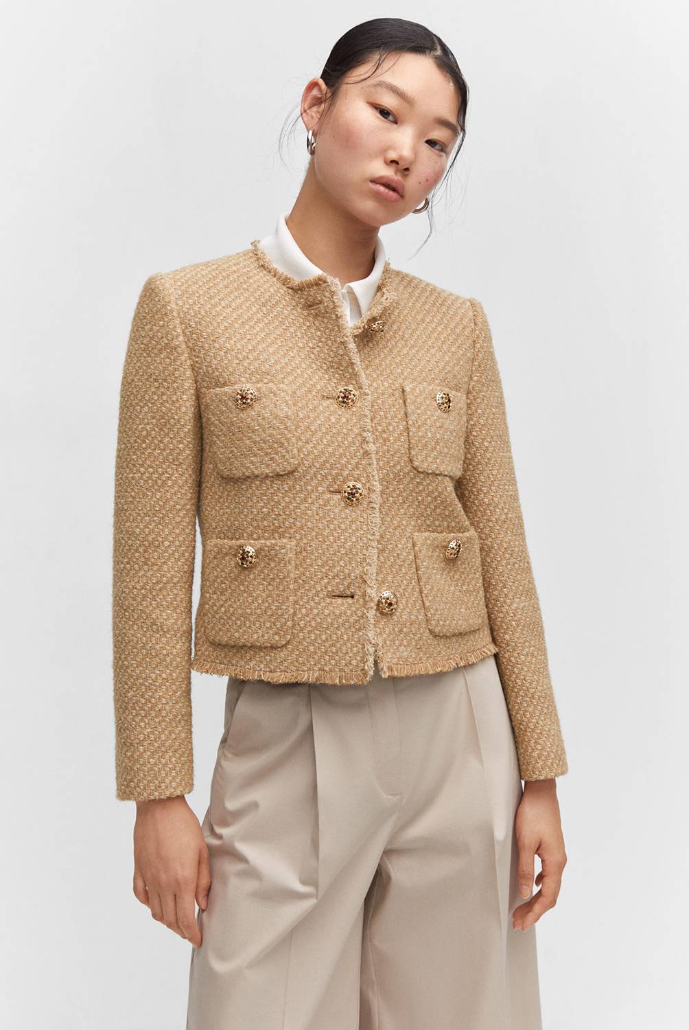 Stilla | Dame Tweed Sjal Taske Casual Frakke