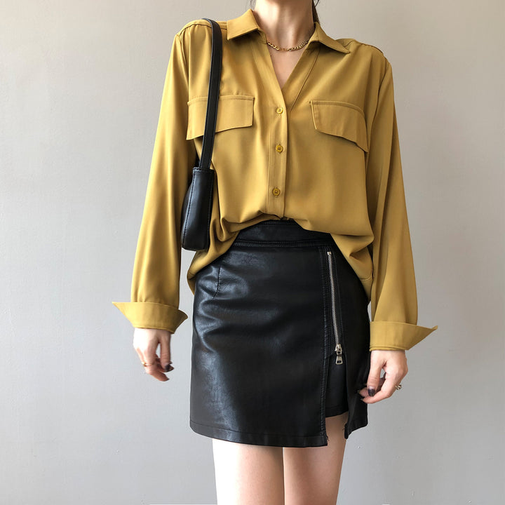Dame elegant bluse med struktureret snit og praktiske brystlommer Stilla