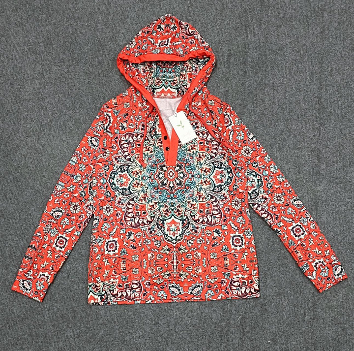 Stilla | Sweat-henley Mit Rotem Mandala-druck und Langen Ärmeln