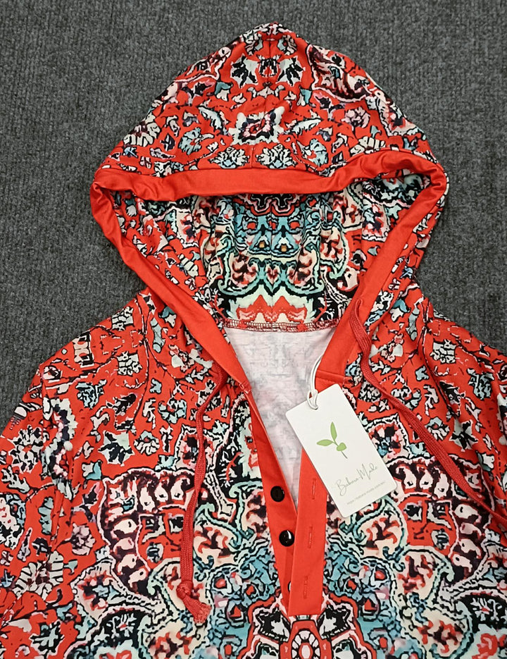 Stilla | Sweat-henley Mit Rotem Mandala-druck und Langen Ärmeln