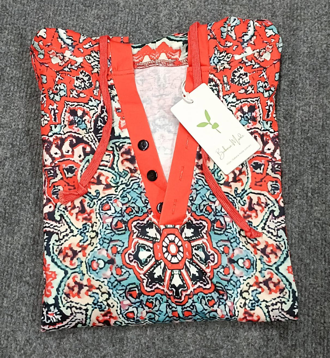 Stilla | Sweat-henley Mit Rotem Mandala-druck und Langen Ärmeln