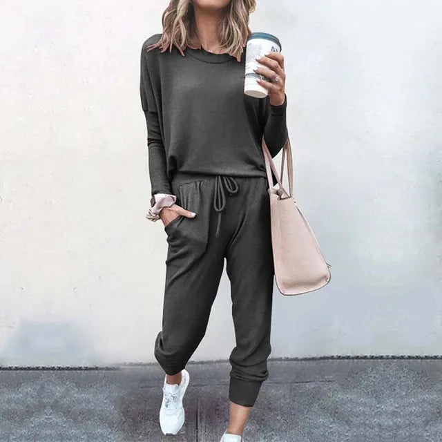 Stilla | Kvinders Afslappet Loungewear Sæt Korte Ærmer Top og Løse Bukser
