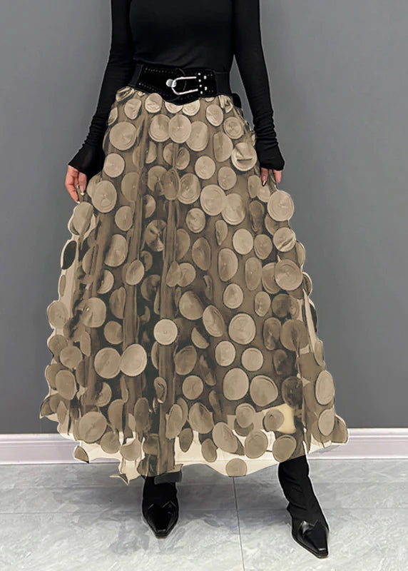 Dame nederdel i tyl & polka-dot materiale med patchwork-design & smart look Stilla