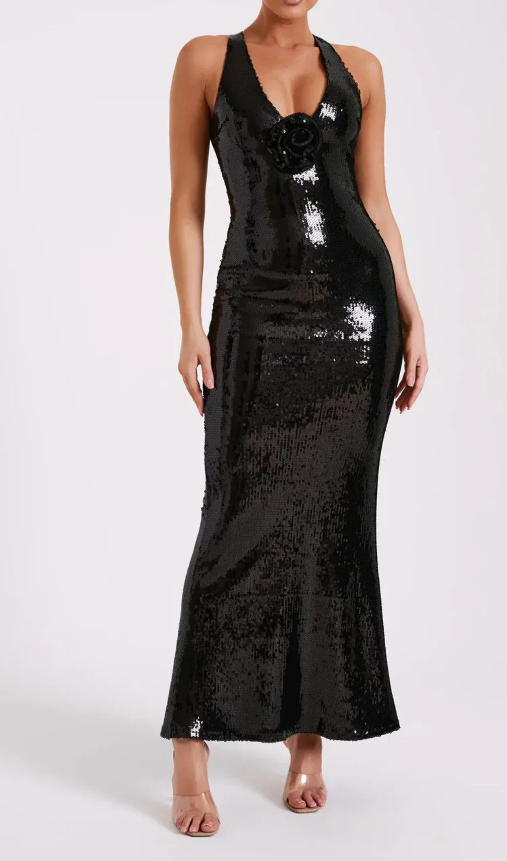 Stilla | Pailletter Maxi Kjole Med Roser Symbol