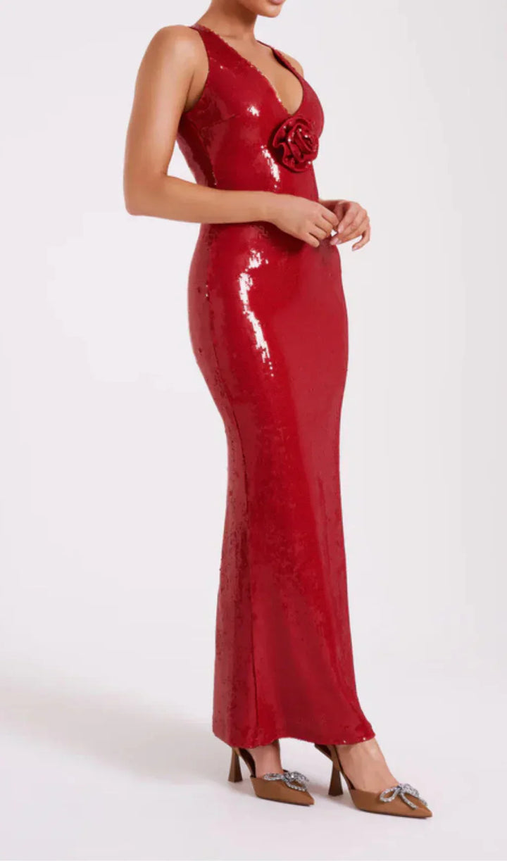 Stilla | Pailletter Maxi Kjole Med Roser Symbol