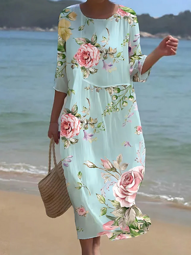 Stilla | Blomst Print Rundhalset Maxi Kjole Dame Kjole