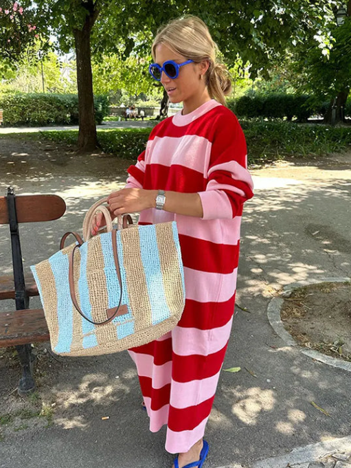 Stilla | Casual Stribet Midikjole