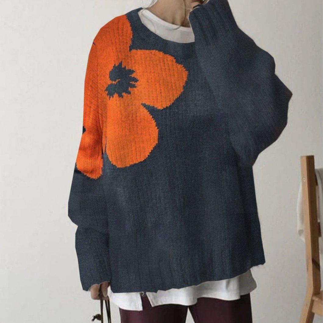 Stilla | Blomsterpullover Blå Med Lange Ærmer