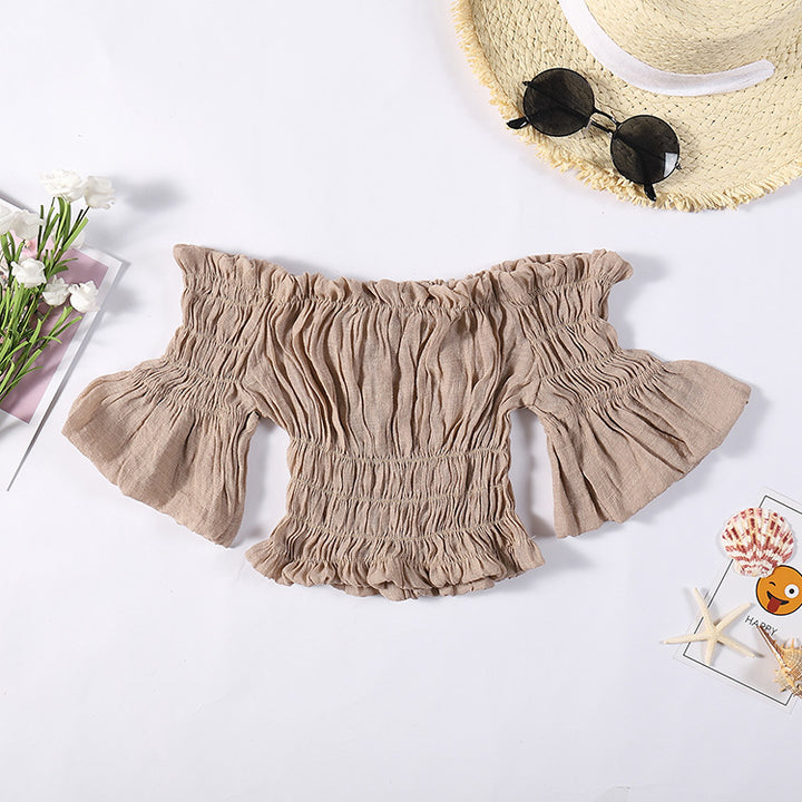 Dame Off-Shoulder Bluse med ruffles detaljer og elastisk bånd Stilla