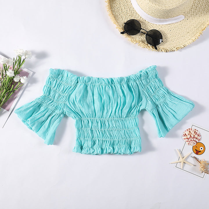 Dame Off-Shoulder Bluse med ruffles detaljer og elastisk bånd Stilla