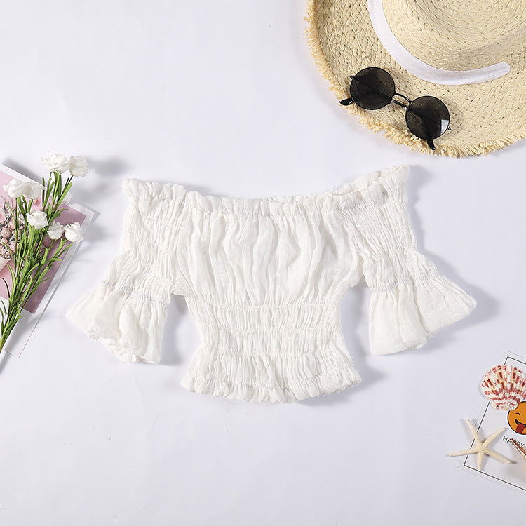 Dame Off-Shoulder Bluse med ruffles detaljer og elastisk bånd Stilla