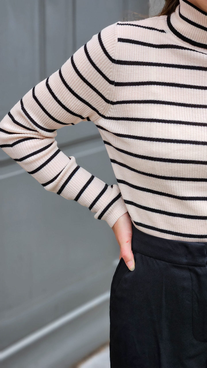 Stilla | Rullekravepullover med striber