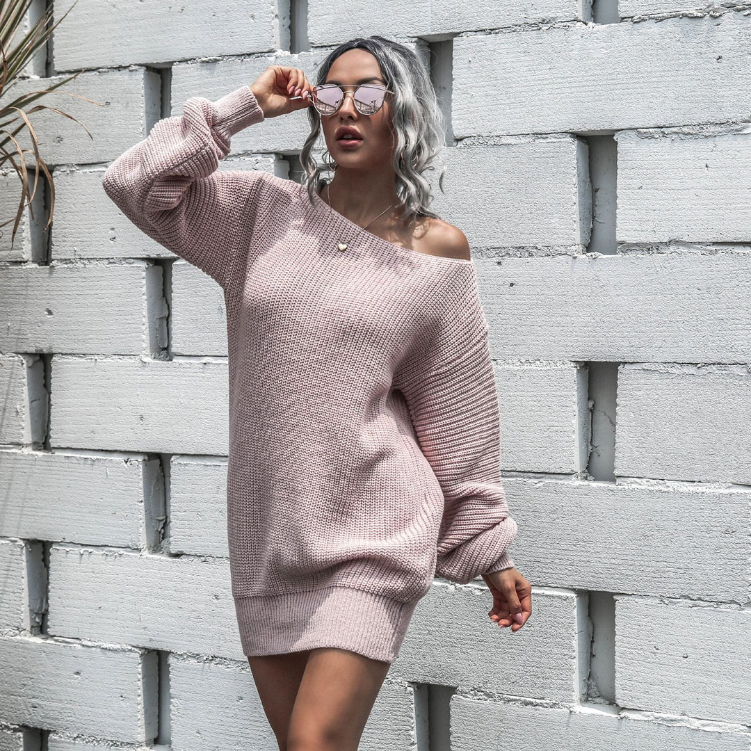 Damer oversized strikkjole med asymmetrisk udskæring og lange ærmer Stilla