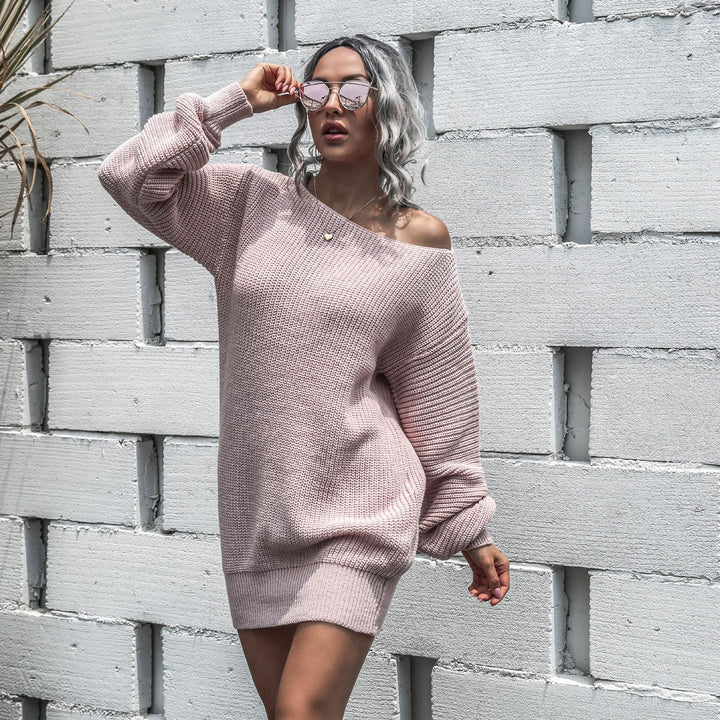 Damer oversized strikkjole med asymmetrisk udskæring og lange ærmer Stilla