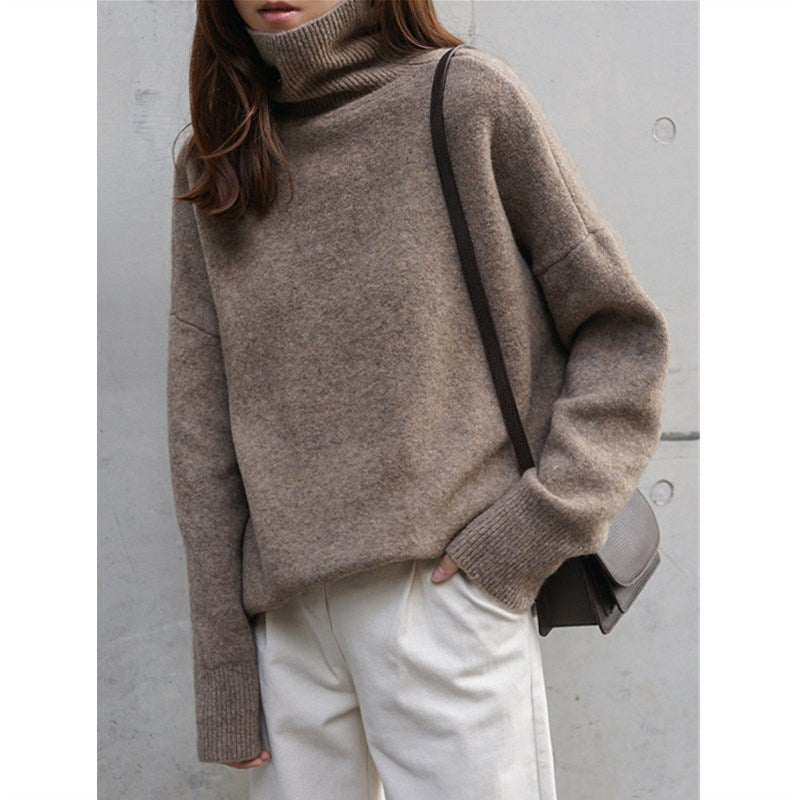 Femme Warm Chunky Strik-Cardigan med Rullekrave Stilla